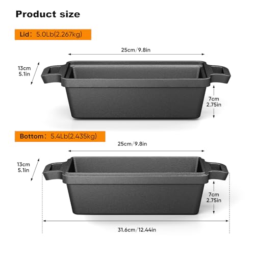 Heimekite 9×5 Inch Cast Iron Loaf Pan with Lid, bread pans for baking, 2 Piece Set | Even Heat Distribution Bread Baking Pan for Homemade Sandwich Bread, Banana Bread, Cakes, Meatloaf - Image 2