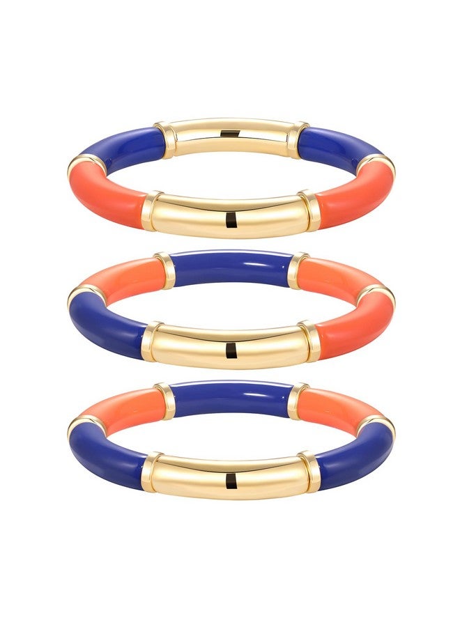 BSJELL 3 Pack Game Day Bracelets For Women Bamboo Tube Bangles Bracelets Chunky Curved Stacking Football Stretch Bracelets Game Day Jewelry Accessories Sports Fan Gifts (Blue Orange) - Image 1