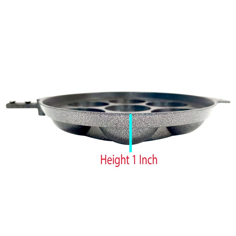 DBY Appam Pan Non Stick Appam Patra Aluminium Appachatty Paniyaram 7 Cavity Paniyarakkal Patra Egg Pan Maker Appe with Stainless Steel Lid - Image 4