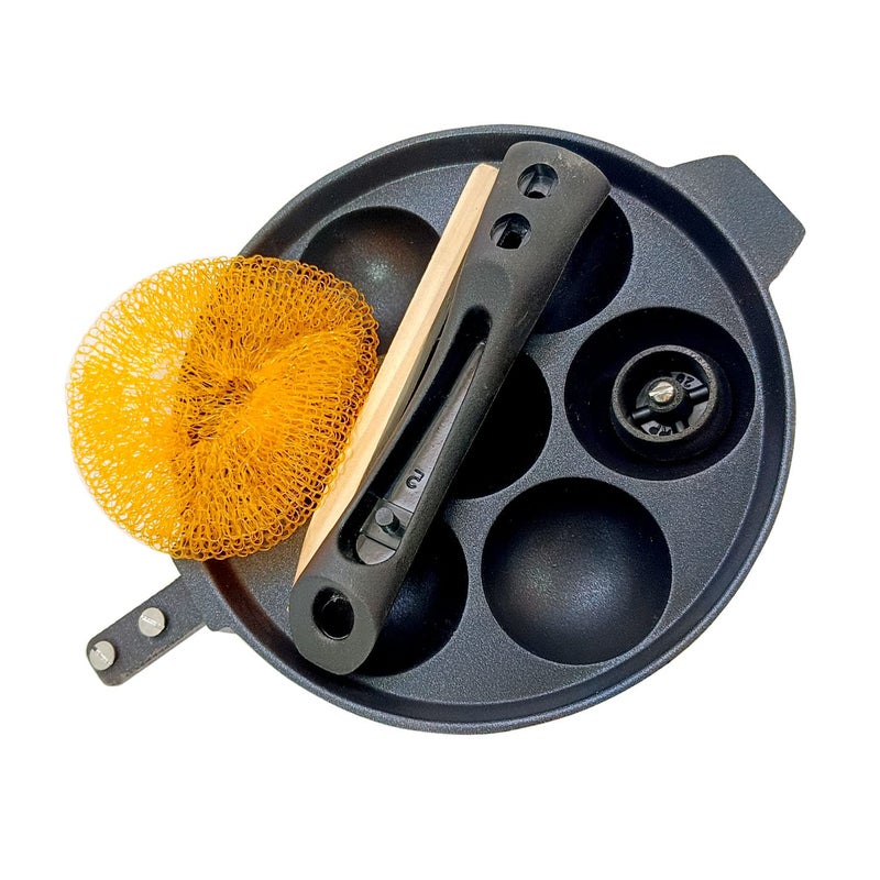 DBY Appam Pan Non Stick Appam Patra Aluminium Appachatty Paniyaram 7 Cavity Paniyarakkal Patra Egg Pan Maker Appe with Stainless Steel Lid - Image 5