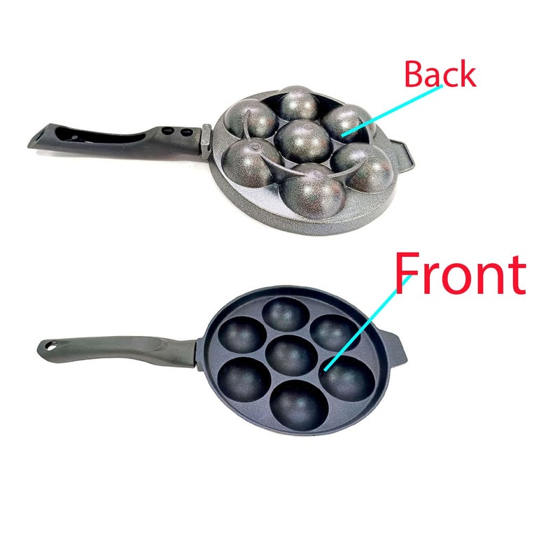 DBY Appam Pan Non Stick Appam Patra Aluminium Appachatty Paniyaram 7 Cavity Paniyarakkal Patra Egg Pan Maker Appe with Stainless Steel Lid - Image 3
