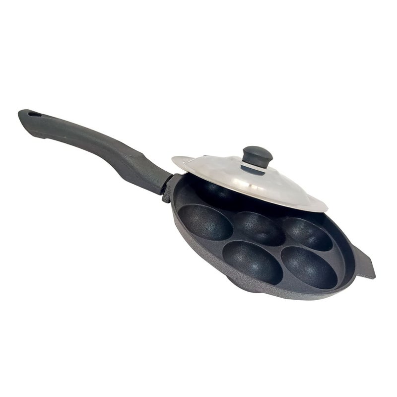 DBY Appam Pan Non Stick Appam Patra Aluminium Appachatty Paniyaram 7 Cavity Paniyarakkal Patra Egg Pan Maker Appe with Stainless Steel Lid - Image 1