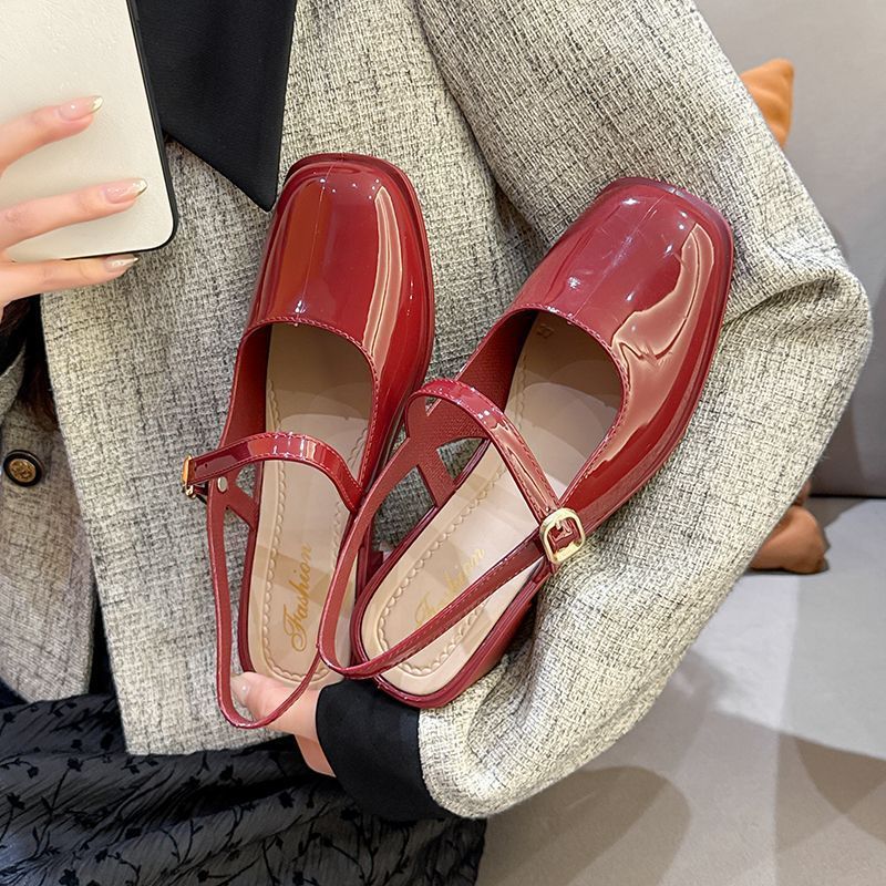Spring and Summer New Style Mary Jane Sandals for Women, Medium Heel, One-Line Toe, French Women's Shoes, Thick Heel, Square Toe High Heels - Image 1