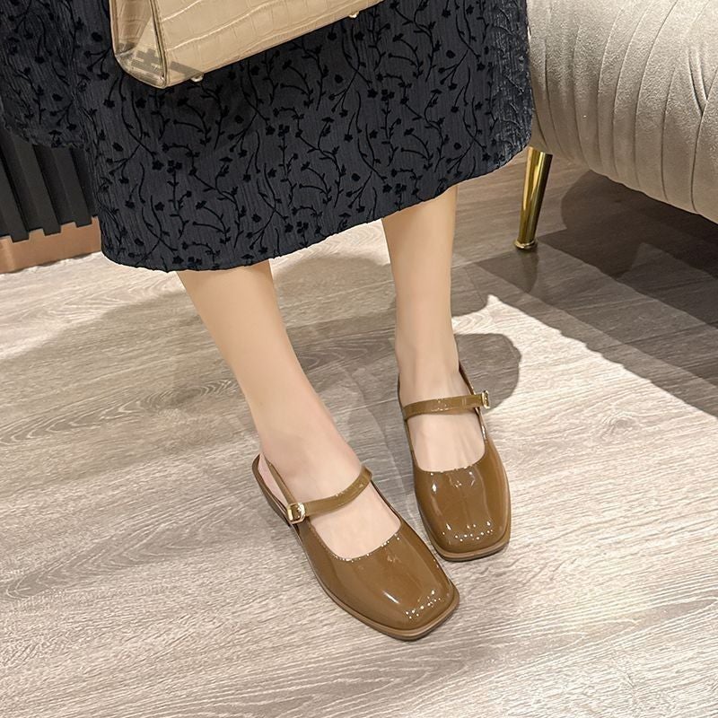 Spring and Summer New Style Mary Jane Sandals for Women, Medium Heel, One-Line Toe, French Women's Shoes, Thick Heel, Square Toe High Heels - Image 4