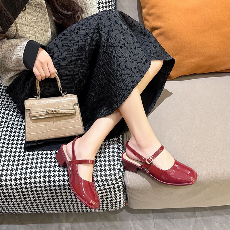 Spring and Summer New Style Mary Jane Sandals for Women, Medium Heel, One-Line Toe, French Women's Shoes, Thick Heel, Square Toe High Heels - Image 3