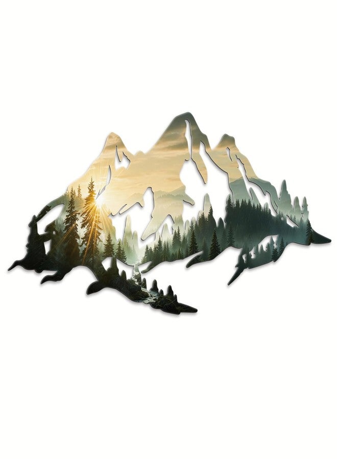 Bnesi Metal Mountain Wall Art Nature Decor Floating Mountains Metal Art Outdoor Wall Art Ideal for Nature-Themed Spaces (Forest) - Image 1