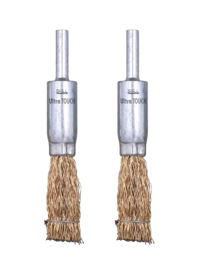 Ultra Touch Brass Coated Crimped Spindle Wire Brush | 1/4 Inch Shank | Wire Diameter 0.30 mm | Wear Resistant Long Lasting | For Drills and Rotary Tools (16mm) - Image 1