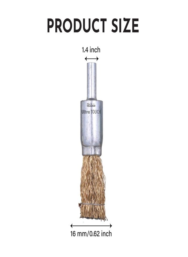 Ultra Touch Brass Coated Crimped Spindle Wire Brush | 1/4 Inch Shank | Wire Diameter 0.30 mm | Wear Resistant Long Lasting | For Drills and Rotary Tools (16mm) - Image 2