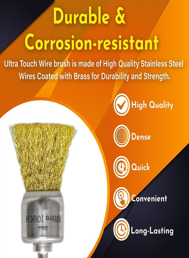Ultra Touch Brass Coated Crimped Spindle Wire Brush | 1/4 Inch Shank | Wire Diameter 0.30 mm | Wear Resistant Long Lasting | For Drills and Rotary Tools (16mm) - Image 3