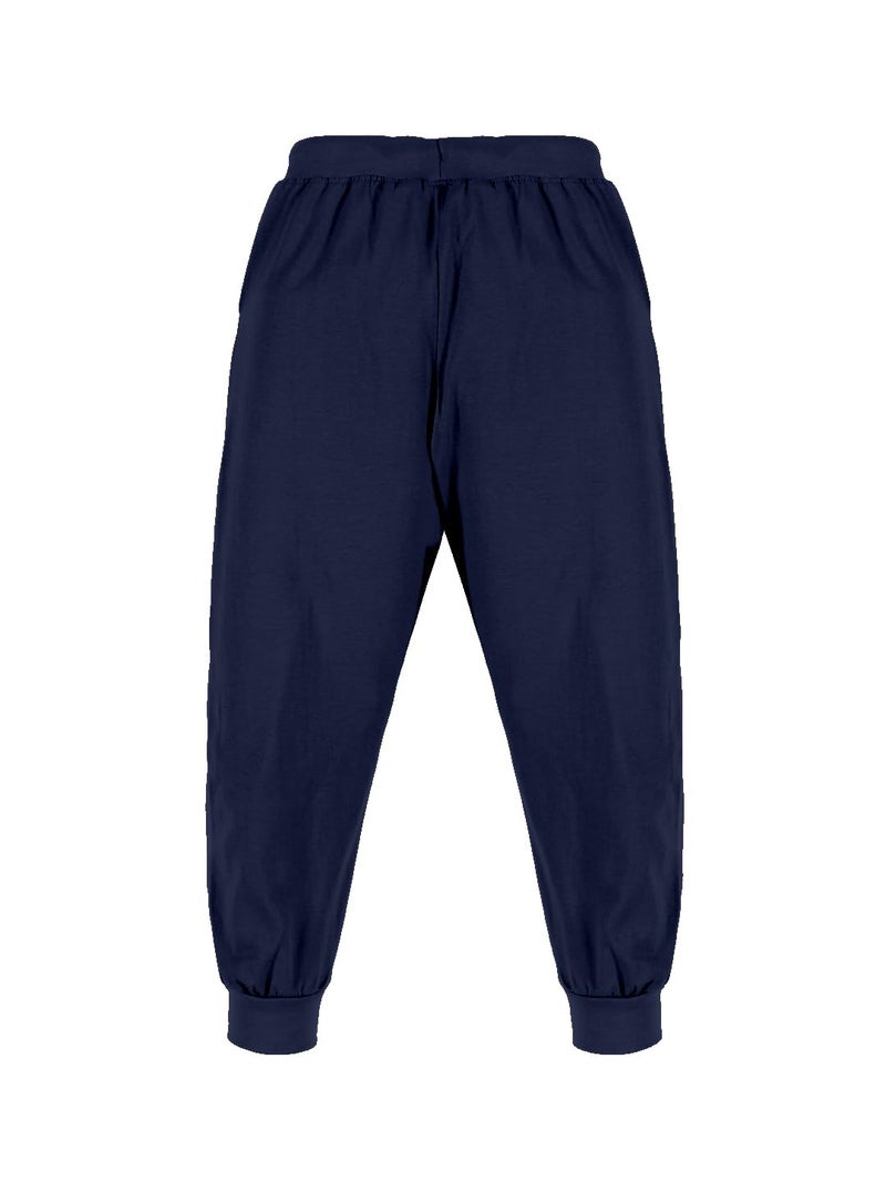 KiddoPanti 100% Cotton Track Pants for Boys & Girls | Soft Single Jersey Fabric | Elastic Waist with Drawcord | Full Length with Rib Hem & Pockets | Joggers and Lowers for Kids, Navy - 8-10Y - Image 3