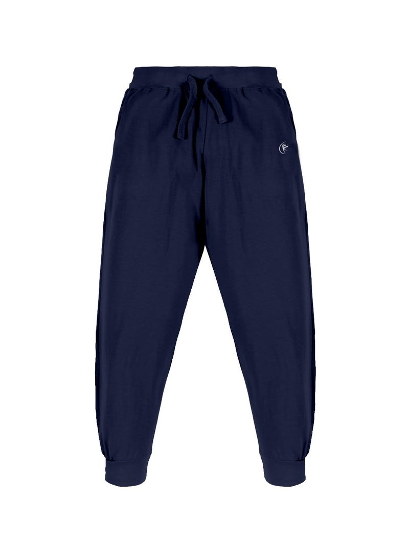 KiddoPanti 100% Cotton Track Pants for Boys & Girls | Soft Single Jersey Fabric | Elastic Waist with Drawcord | Full Length with Rib Hem & Pockets | Joggers and Lowers for Kids, Navy - 8-10Y - Image 1
