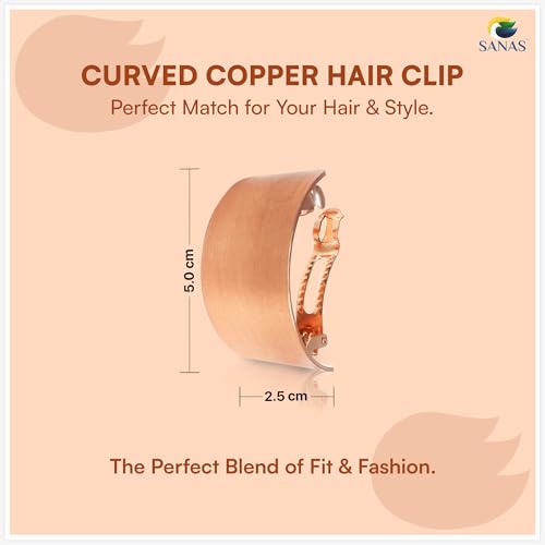 Sanas Copper Barrette Hair Clips For Women Daily Use (1Pc) Premium Clips For Hair Back Clips For Women Stylish Latest Metal Hair Accessories For Woman Wedding Indian (1Pc) (Brushed Copper Shade) - Image 2