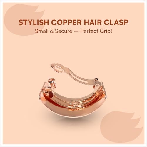 Sanas Copper Barrette Hair Clips For Women Daily Use (1Pc) Premium Clips For Hair Back Clips For Women Stylish Latest Metal Hair Accessories For Woman Wedding Indian (1Pc) (Brushed Copper Shade) - Image 5