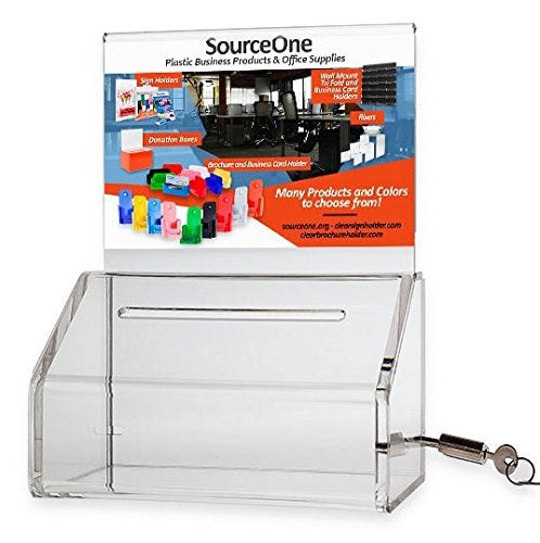 SourceOne SOURCE ONE Acrylic Heavy Duty Donation/Ballot Box with Lock and Sign Holder - Image 1
