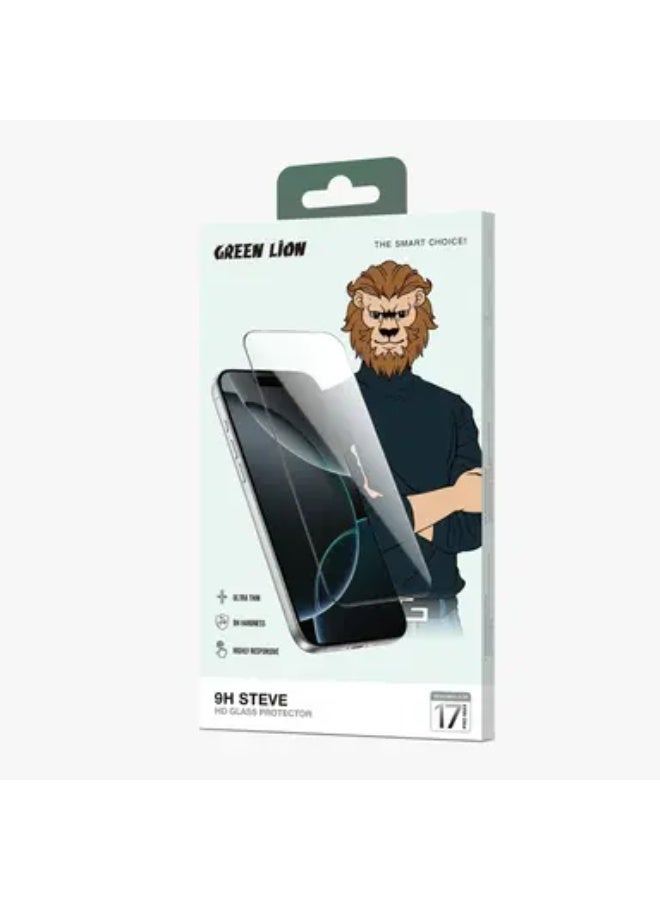 Green Lion 9H Steve HD Glass Protector for iPhone 17 Pro Max | Ultra Clear Tempered Glass | Scratch & Fingerprint Resistant | Full Coverage Screen Guard - Image 1