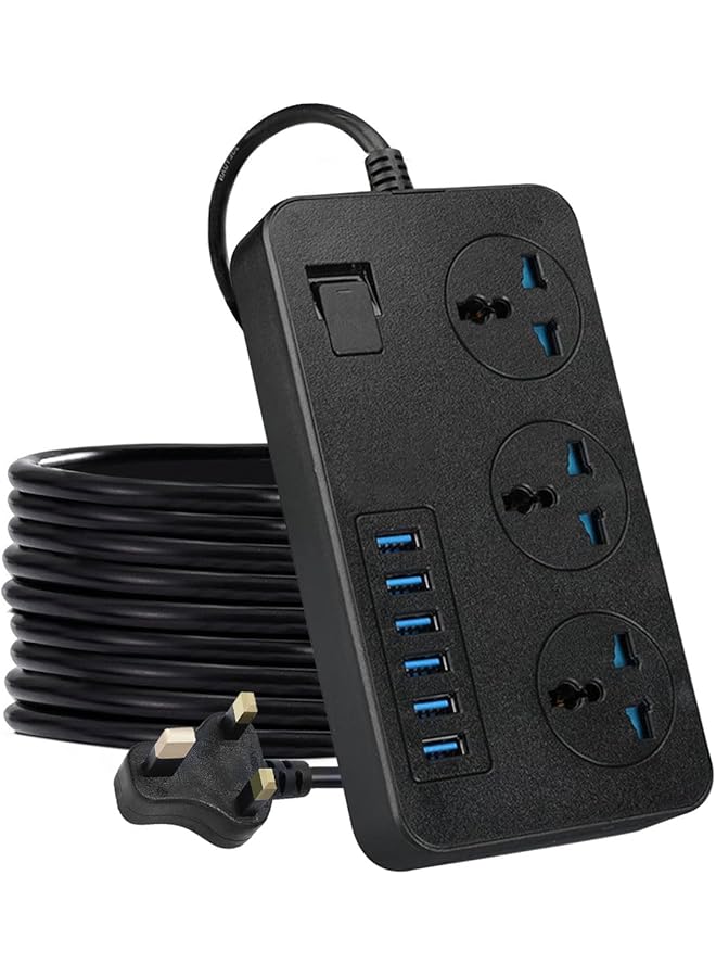 promass Power Strips with 3 Universal Plug Adapter Outlets, 6 USB Charger Ports, Outlet extender 2M Extension Cord, Household Socket Surge Protector Desk USB Charging Station for Home Office - Image 1
