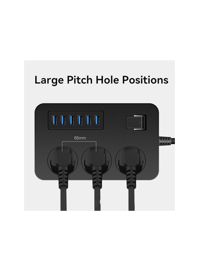 promass Power Strips with 3 Universal Plug Adapter Outlets, 6 USB Charger Ports, Outlet extender 2M Extension Cord, Household Socket Surge Protector Desk USB Charging Station for Home Office - Image 4