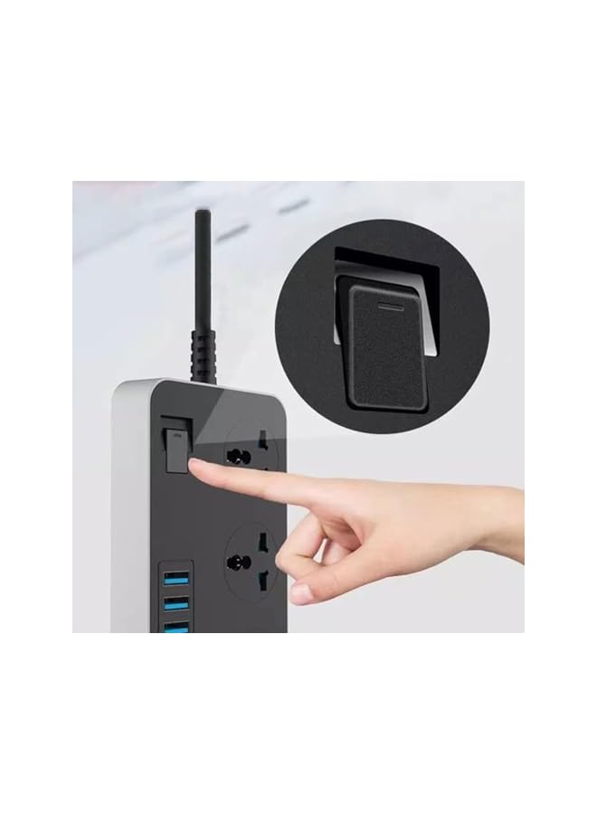 promass Power Strips with 3 Universal Plug Adapter Outlets, 6 USB Charger Ports, Outlet extender 2M Extension Cord, Household Socket Surge Protector Desk USB Charging Station for Home Office - Image 2