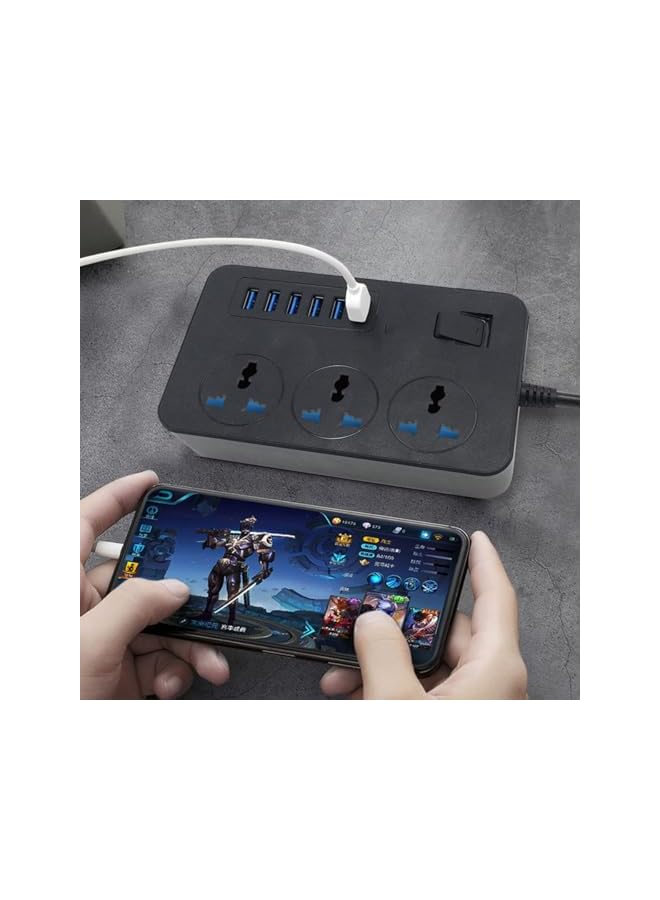 promass Power Strips with 3 Universal Plug Adapter Outlets, 6 USB Charger Ports, Outlet extender 2M Extension Cord, Household Socket Surge Protector Desk USB Charging Station for Home Office - Image 5