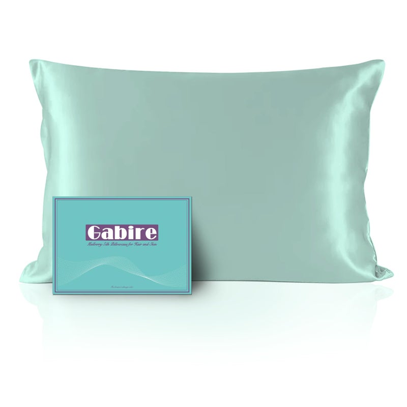 Gabire Mulberry Silk Pillowcase for Hair and Skin Prevent Acne Pillow Cases Both Sides Real Silk Pillowcases Organic Silk Pillowcase with Hidden Zipper  Sage Green  King (20""?36"") - Image 1
