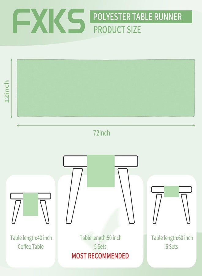 FXKS 12 Pack Sage Green Table Runner 12 x 72 Inch Long Rustic Farmhouse Wedding Table Runner,Washable and Reusable 6 FT Polyester Table Runners for Wedding Birthday Party Banquet Table Decorations - Image 2