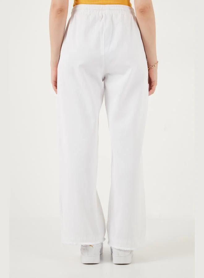 Lela  Lela Cotton High-Waisted Wide-Leg Regular Fit Trousers with Belt and Pockets for Women PANTS 668YP4760 for Women | Best Price UAE