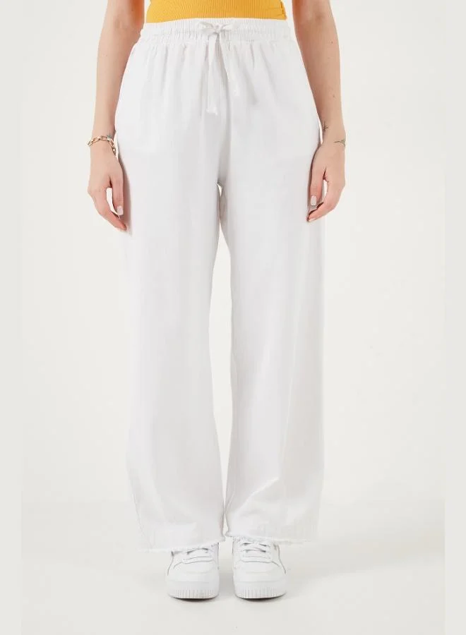 Lela  Lela Cotton High-Waisted Wide-Leg Regular Fit Trousers with Belt and Pockets for Women PANTS 668YP4760 for Women | Best Price UAE