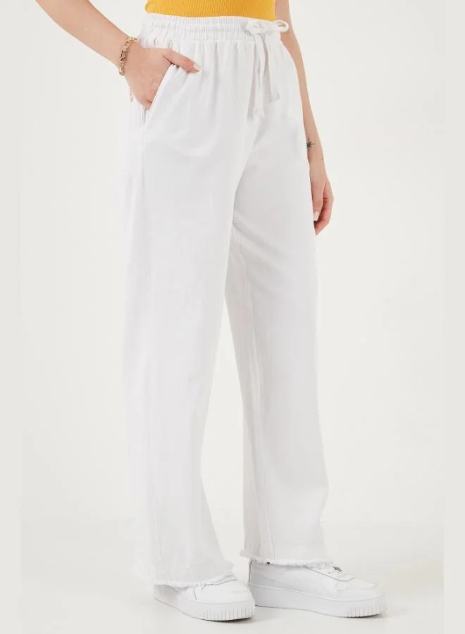Lela  Lela Cotton High-Waisted Wide-Leg Regular Fit Trousers with Belt and Pockets for Women PANTS 668YP4760 for Women | Best Price UAE