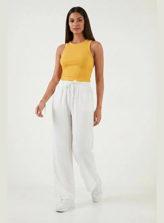 Lela  Lela Cotton High-Waisted Wide-Leg Regular Fit Trousers with Belt and Pockets for Women PANTS 668YP4760 for Women | Best Price UAE