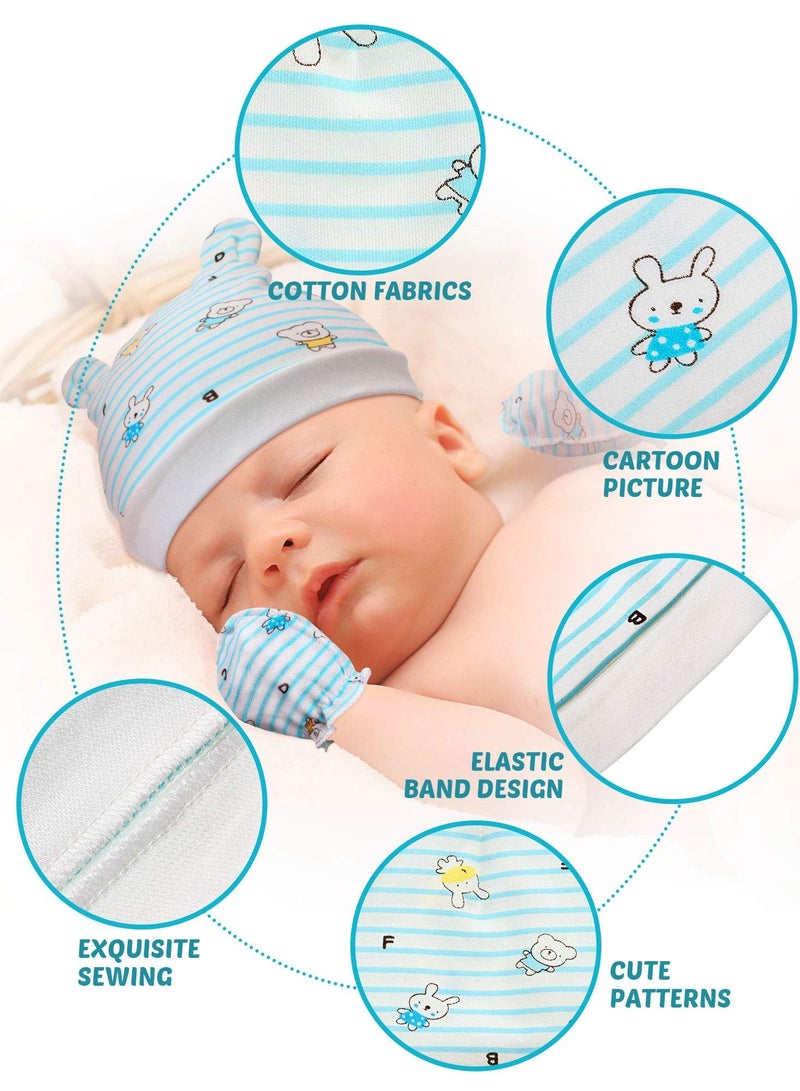 18 Pieces Newborn Cap Mitten Sock Including 6 Pieces Newborn Hats 6 Pairs Baby No Scratch Mittens Gloves and 6 Pairs Infant Socks for Uni Baby Boys Girls Set Multicoloured - Image 5
