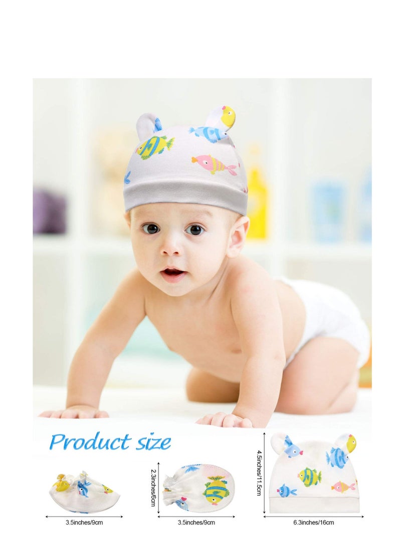 18 Pieces Newborn Cap Mitten Sock Including 6 Pieces Newborn Hats 6 Pairs Baby No Scratch Mittens Gloves and 6 Pairs Infant Socks for Uni Baby Boys Girls Set Multicoloured - Image 2
