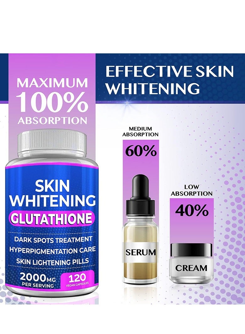 SKIN Glutathione Skin Whitening Capsules – 2000mg, 120 Count – Advanced Brightening Supplement for Hyperpigmentation & Dark Spots  - Image 5