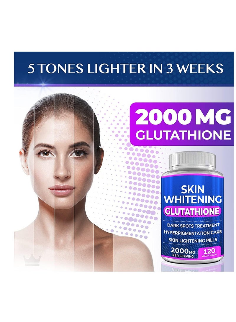 SKIN Glutathione Skin Whitening Capsules – 2000mg, 120 Count – Advanced Brightening Supplement for Hyperpigmentation & Dark Spots  - Image 2