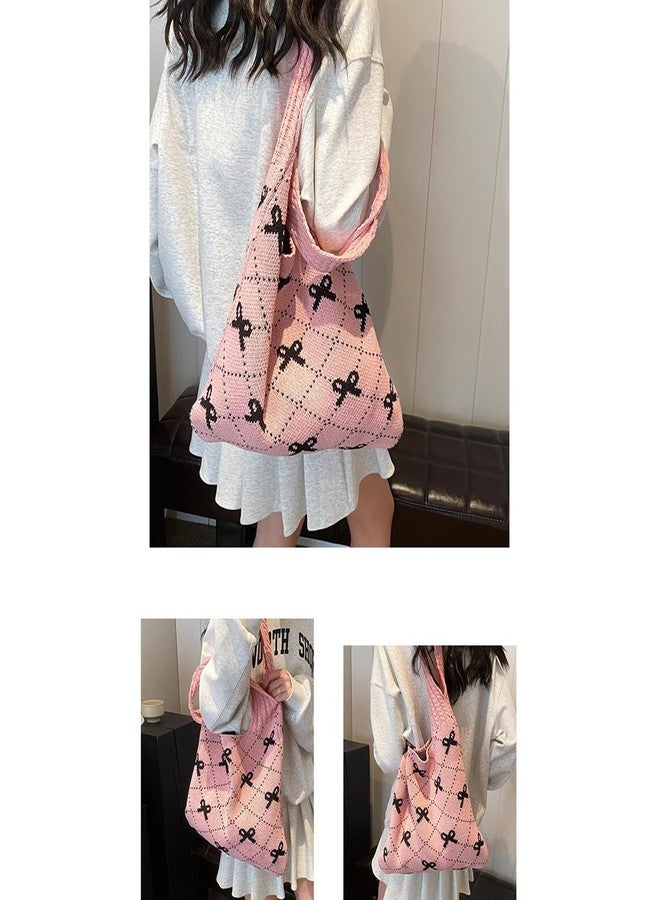 Busnos Coquette Bow Tote Bag purse for Women beach bags for women Cute Crochet Beach Tote Bag Boho Knit Shoulder Purses for Women Trendy Womens Beige Travel Vacation Handbag - Image 4