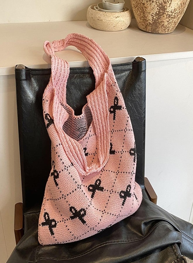 Busnos Coquette Bow Tote Bag purse for Women beach bags for women Cute Crochet Beach Tote Bag Boho Knit Shoulder Purses for Women Trendy Womens Beige Travel Vacation Handbag - Image 2
