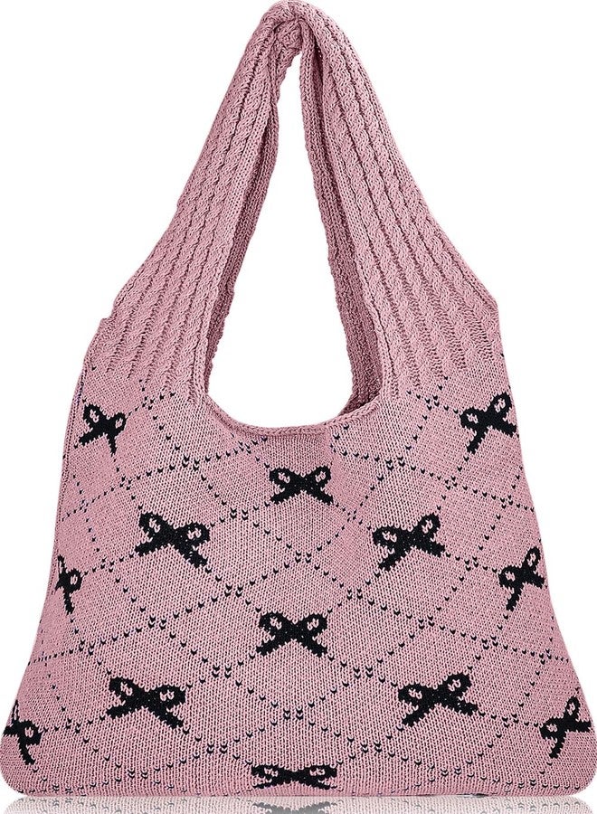 Busnos Coquette Bow Tote Bag purse for Women beach bags for women Cute Crochet Beach Tote Bag Boho Knit Shoulder Purses for Women Trendy Womens Beige Travel Vacation Handbag - Image 1