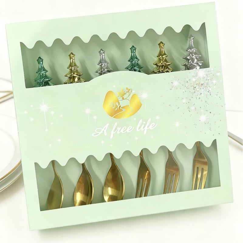 Christmas Tree Tableware Spoon Fork Suit Creative Ins Style Light Luxury Cake Dessert Fruit Fork Coffee Mixing Spoon - Image 1