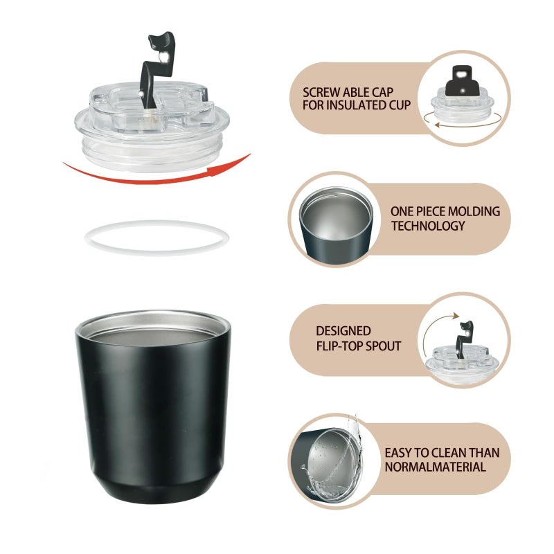 DEQIANG Travel Coffee Cup, Coffee Cup Travel with Lid, Insulated Coffee Mug for Hot & Cold Beverages, Great Gift Choice for Coffee Lovers, Office Workers, Hikers & Commuters (Black, 8.5 oz) - Image 5