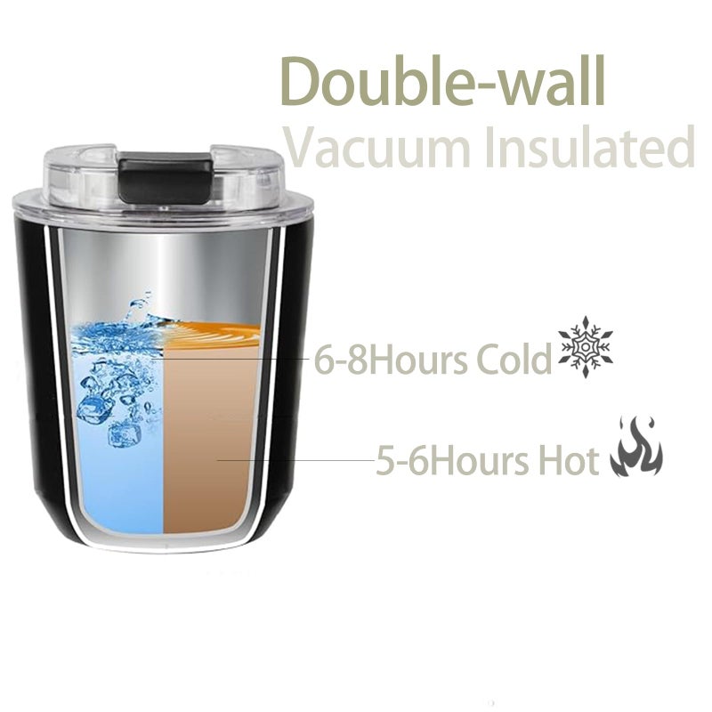 DEQIANG Travel Coffee Cup, Coffee Cup Travel with Lid, Insulated Coffee Mug for Hot & Cold Beverages, Great Gift Choice for Coffee Lovers, Office Workers, Hikers & Commuters (Black, 8.5 oz) - Image 4
