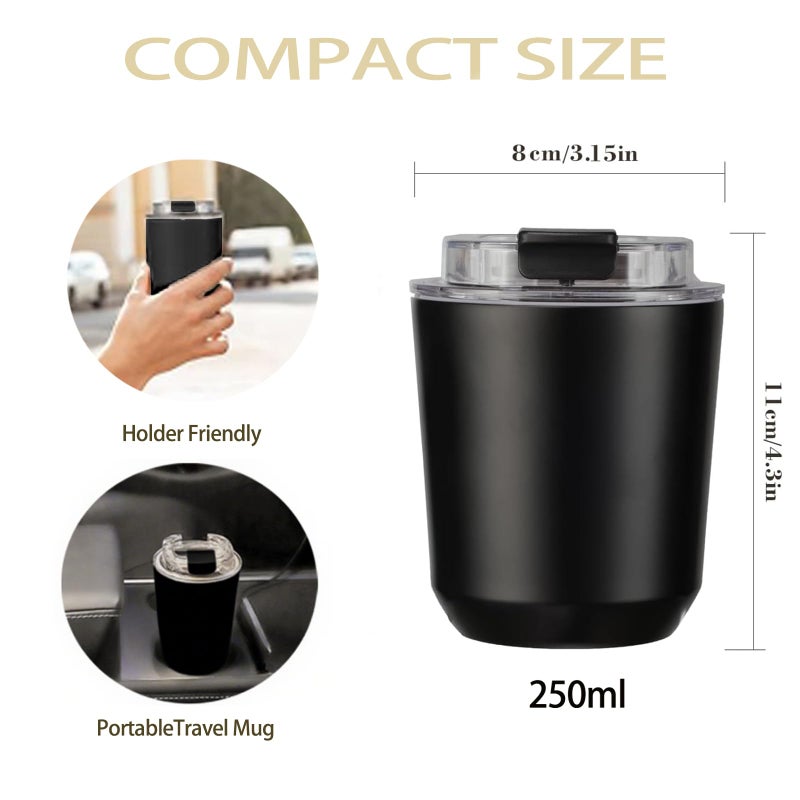 DEQIANG Travel Coffee Cup, Coffee Cup Travel with Lid, Insulated Coffee Mug for Hot & Cold Beverages, Great Gift Choice for Coffee Lovers, Office Workers, Hikers & Commuters (Black, 8.5 oz) - Image 2