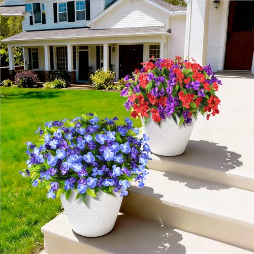 ZFProcess Artificial Impatiens Flowers for Outdoors, 6 Bundles Silk Fake Flowers for Spring Summer Decoration, UV Resistant Faux Plants Plastic Bouquet for Home Planter Porch Patio Yard Decor(Double Blue) - Image 3