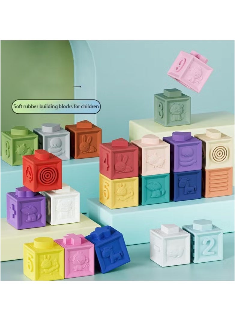 SukkarKids Baby Blocks Soft Building Blocks Teethers Toy Educational Squeeze Play with Numbers Animals Shapes Textures - Sensory Montessori Toys Toddler Activities - Gifts for Boy Girl 6 9 12 18 Months 1 2 3 Year Old Birthday  - Image 3