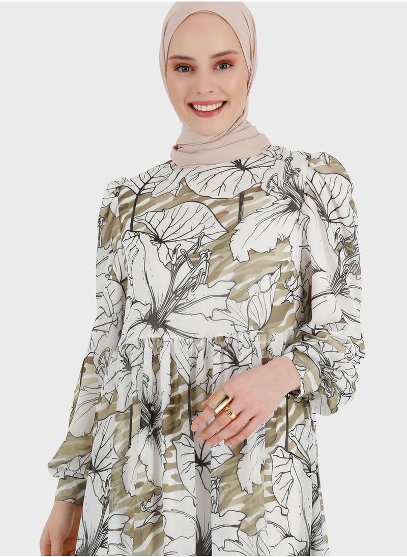 Refka by modanisa - Flared Printed Dress - Image 1