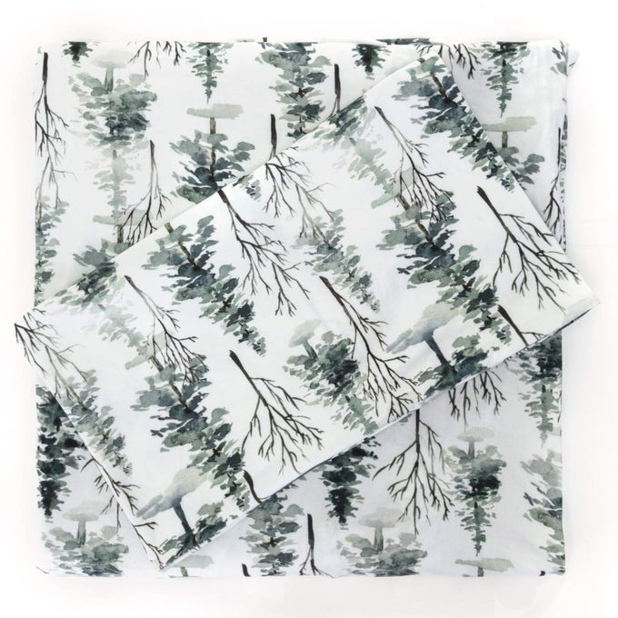 POBI BABY PREMIUM TWIN FITTED SHEET FLAT SHEET WITH PILLOW CASE ULTRASOFT COTTON BLEND STYLISH WOODLAND PATTERN DEEP POCKETS TWINS SHEETS 3 PC WOODS