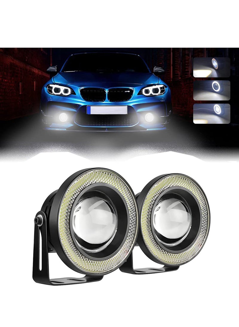 Generic - Car Eye Fog Light, 2PCS Universal Round Cob LED Fog Light, Super Bright with White Halo Eye Rings Headlight, Car Daytime Running Light Drl Driving Light Fog Light Bulb(White) - Image 1