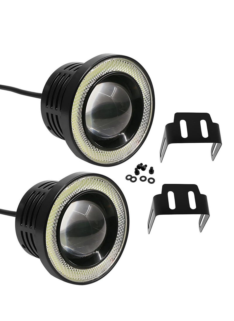 Generic - Car Eye Fog Light, 2PCS Universal Round Cob LED Fog Light, Super Bright with White Halo Eye Rings Headlight, Car Daytime Running Light Drl Driving Light Fog Light Bulb(White) - Image 1