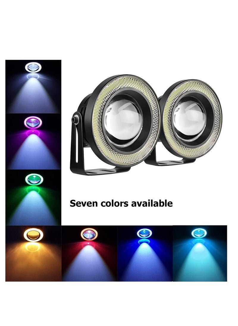 Generic - Car Eye Fog Light, 2PCS Universal Round Cob LED Fog Light, Super Bright with White Halo Eye Rings Headlight, Car Daytime Running Light Drl Driving Light Fog Light Bulb(White) - Image 1