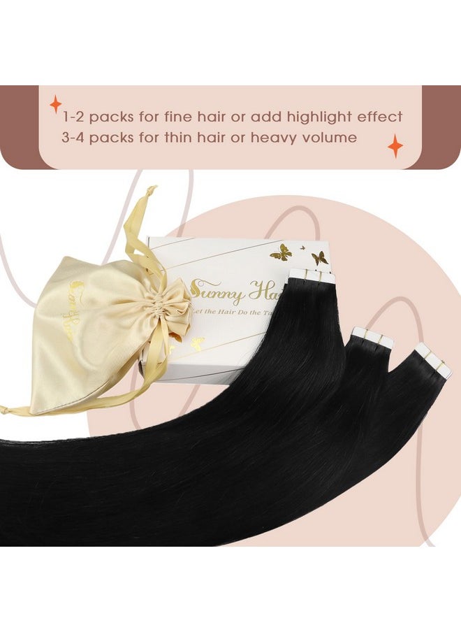 Sunny Hair Sunny Tape In Hair Extensions Human Hair Black Tape In Extensions Jet Black Tape Ins Human Hair Extensions Real Human Hair Extensions Tape In Black Hair Extensions 50G 20Pcs 18Inch  - Image 2
