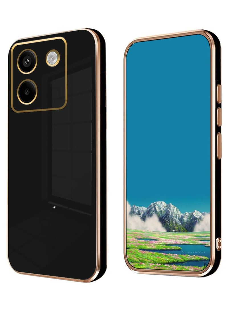 Compatible with Xiaomi POCO M7 Pro cover, smooth veneer gold plated chrome,Black Thin and smooth shock-proof full protection Xiaomi POCO M7 Pro case -Black  - Image 1