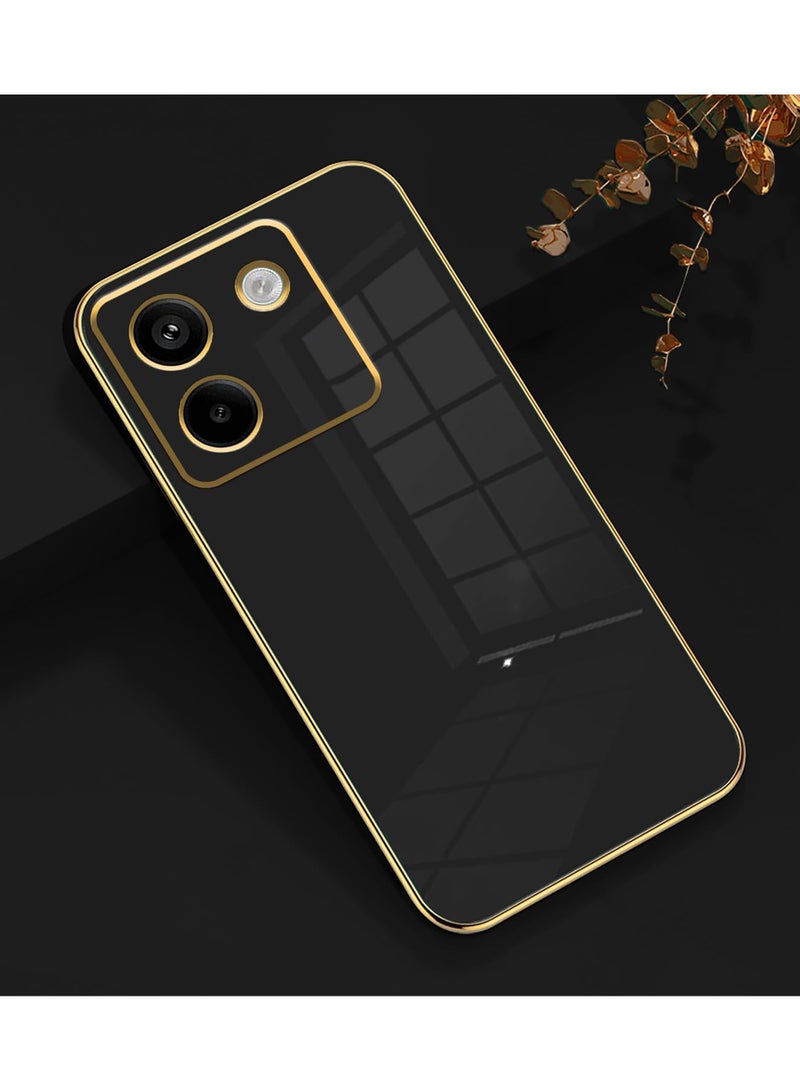 Compatible with Xiaomi POCO M7 Pro cover, smooth veneer gold plated chrome,Black Thin and smooth shock-proof full protection Xiaomi POCO M7 Pro case -Black  - Image 2